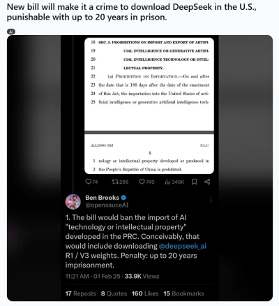 airaG - Nowy projekt ustawy uzna pobieranie aplikacji DeepSeek w USA za przestępstwo,...