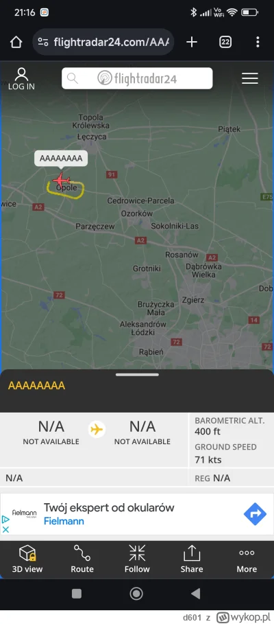 d601 - Swoją drogą wiedzieliscie że obok Zgierz jest Opole?
#flightradar24 #samoloty ...