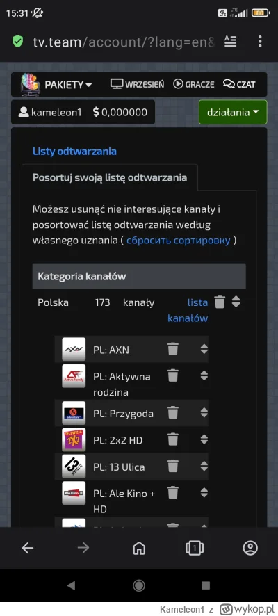 Kameleon1 - Jest nawet opcja sortowania kanałów jak w tele.....