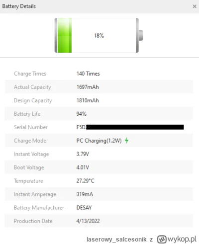 laserowy_salcesonik - Czy to normalne ze po 140 ładowaniach bateria ma taką żywotność...