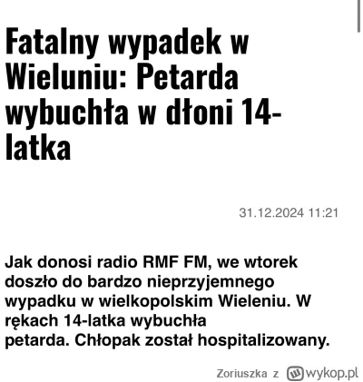 Zoriuszka - Kolejny fajerwerkarz tango down, a nawet jeszcze północ nie wybiła xD  

...