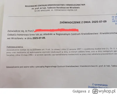 Gulgava - 110 670 - 230 = 110 440
Data donacji - 09.07.2025
Rodzaj donacji - osocze
M...