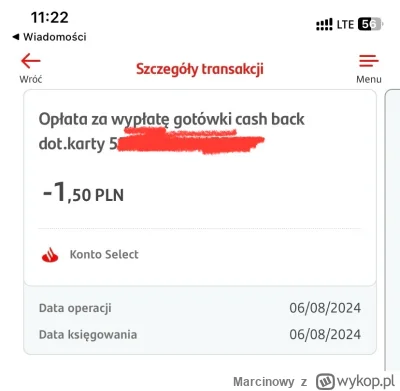 Marcinowy - Od kiedy Santander Bank Polska nalicza 1,50zl za wypłatę CashBack w sklep...