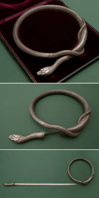 cheeseandonion - A flexible double-bladed rapier concealed in a silver ring snake she...