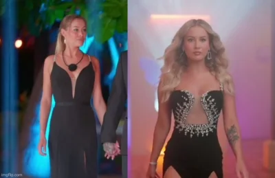 Dewasta - #hotelparadise Czarna kiecka z diamencikami i bezowym panelem z przodu