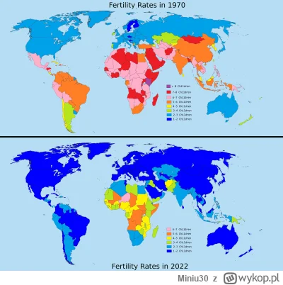 Miniu30 - Porównanie dzietności na świecie miedzy latami 1970-2022
#mapporn #demograf...