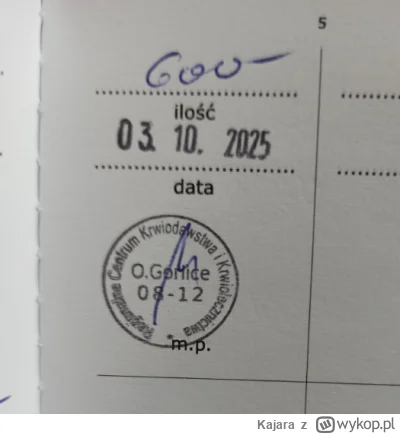 Kajara - 64 811 - 200 = 64 611
Data donacji - 03.10.2025
Rodzaj donacji - osocze
Miej...