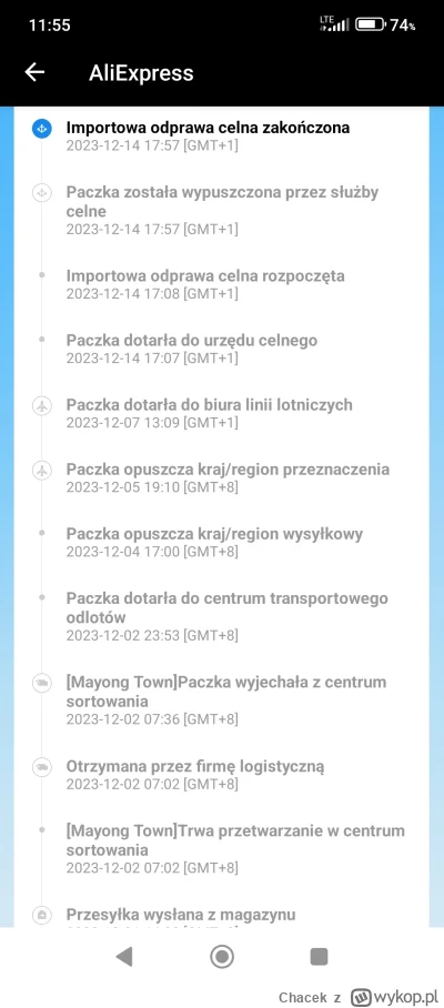 Chacek - #aliexpress

Myślicie że moja paczka dotrze do świąt? Od 14.12 nie ma żadneg...