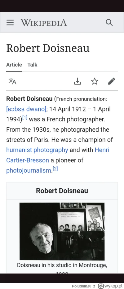 Poludnik20 - Robert Doisneau — fotograf miejski. M.in. robił zdjęcia ludności Paryża ...