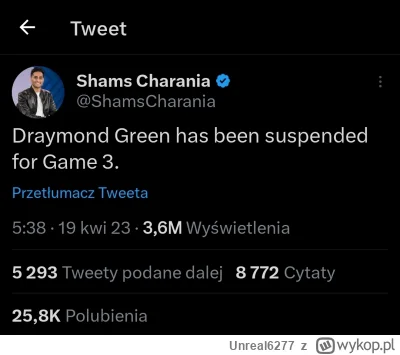 Unreal6277 - Draymond Green zawieszony na jedno spotkanie. Nie wystąpi w meczu numer ...