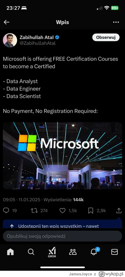 JamesJoyce - #analizadanych #dataengineering #sztucznainteligencja

Świetna okazja. M...