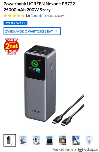 MackaCthulhu - Zamówiłem powerbanka ugreen jak ze zdjęcia. 200 w, 25000 mAh. Dzisiaj ...