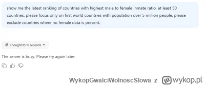 WykopGwalciWolnoscSlowa - #deepseek nie chce współpracować :/

#openai #chatgpt