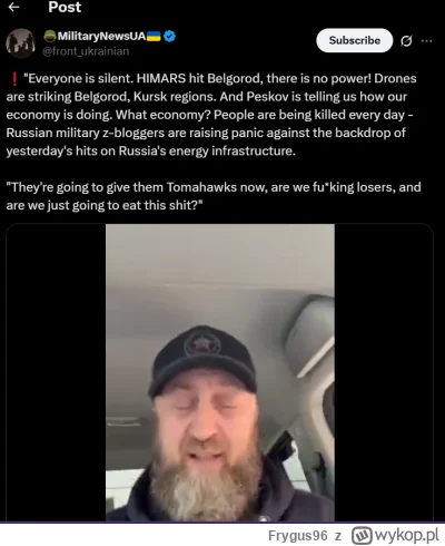 Frygus96 - #wojna #rosja #ukraina 
ruski płacz to miód na nasze serca.
Brawo Ukraina....