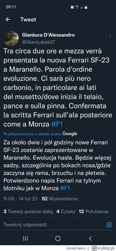 JarekOwicz - @JarekOwicz co do bolidu, więcej czerni ma być + wraca na tylne skrzydło...