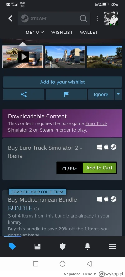 Napalone_Okno - Grałbym na steamie w Euro Trucki ale nie mam DLC Iberia a promods teg...