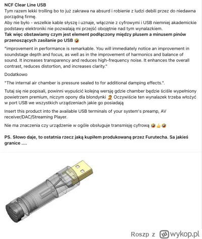 Roszp - "akademickie podstawy elektroniki", ale audiofilską zatyczkę do portu USB to ...