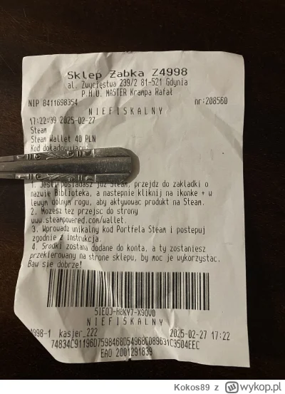 Kokos89 - Mam kod do Steam 40 zł oddam za 30zl #steam #kodydogier
