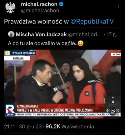 Jabby - "Prawdziwa wolność w Republika TV". 

Chłopakowi nie daje dokończyć, mówi "ni...