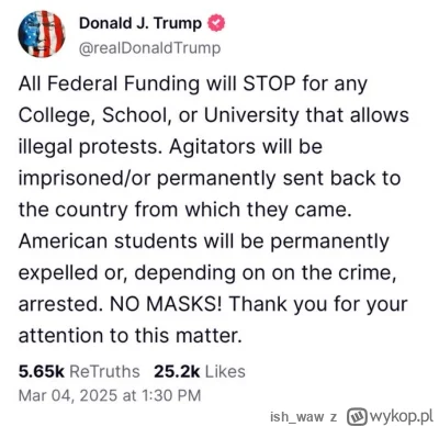ish_waw - Trump zapowiada zastosowanie Wolności Słowa wobec studentów przygotowującyc...