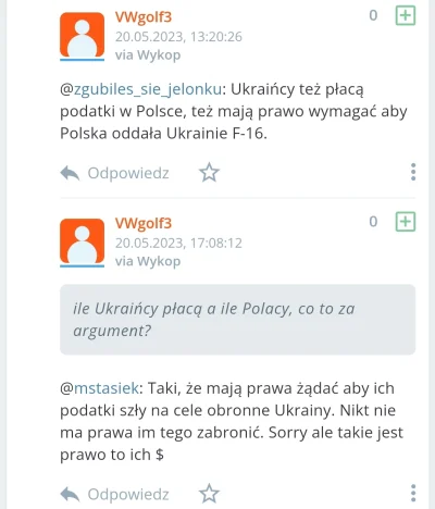 S.....a - Ukraińcy żądają żeby Polska oddala im f-16 bo płacą podatki u nas. Czyli Ni...