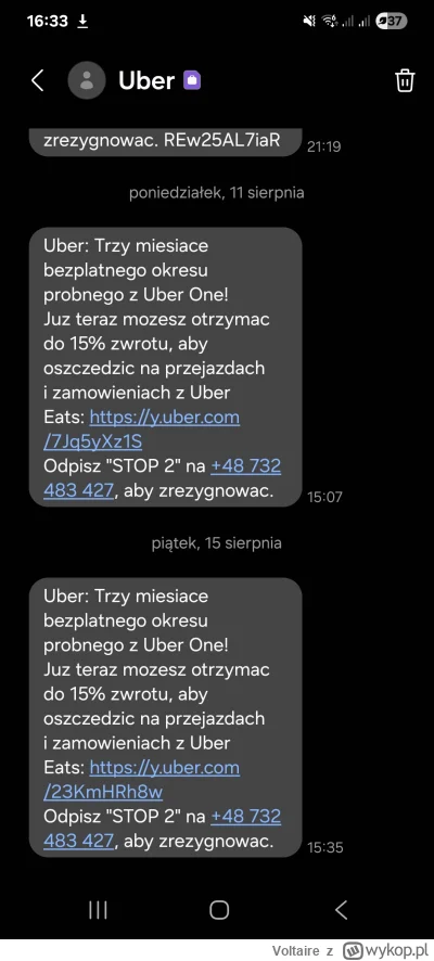 Voltaire - To jakiś scam czy co? Na koncie uber nie ma nic o subskrypcji. #kiciochpyt...
