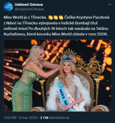 ilem - #rozowepaski #ciekawostki #missworld
Miss World je z Třinecka.