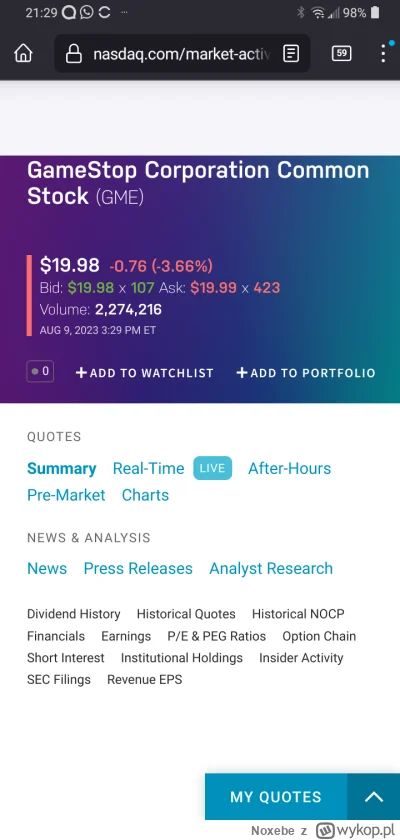 Noxebe - #gme 
Ostatnia szansa! Tak nisko nie będzie już NIGDY! Bullish! (11!1!!1)