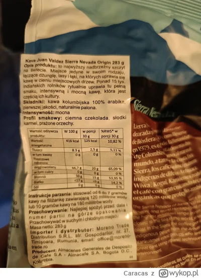 Caracas - Ktoś wie jak to możliwe, że zwykła kawa w ziarnach ma aż 416 kcal w 100 gra...