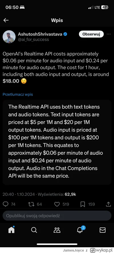 JamesJoyce - @JamesJoyce ceny za Voice Open AI nie są jednak już tak open.