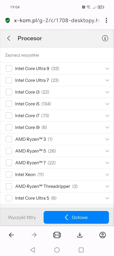 jednorazowka - > w żadnym sklepie nie ma filtrowania po rodzaju procesora.

@Dassault...