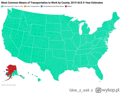 Gloszsali - Najpopularniejszy codzienny środek transportu do roboty - mapa USA z podz...