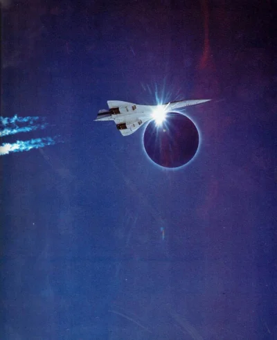 A.....1 - Prototyp Concorde'a sfotografowany na tle zaćmienia Słońca, 30 czerwca 1973...