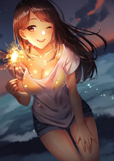 mleko23 - #randomanimeshit #dusk #smile #fireworks #wink #anime