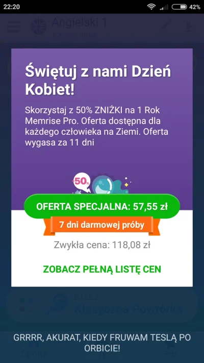 krejdd - Właśnie rozpoczęła się promocja Memrise z okazji Dnia Kobiet.

Abonament n...