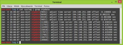 aso824 - Mój desktop - cron co godzinę synchronizuje czas przez NTP z tempus1.gum.gov...