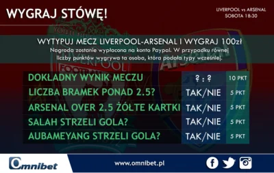 Omnibet - Wytypuj mecz Liverpool - Arsenal (29.12 18:30) i wygraj 100zł! 

Aby wzią...