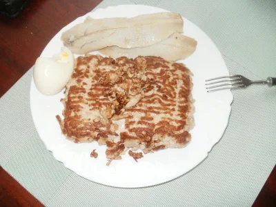 anonymous_derp - Dzisiejsze śniadanie: Smażona mielona szynka wieprzowa, dwa marynowa...