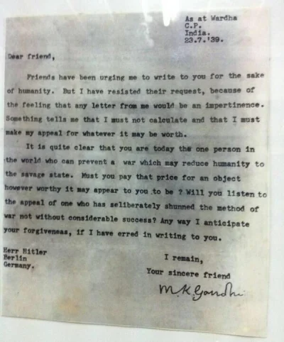 Pshemeck - List autorstwa Gandhiego wysłany do Adolfa Hitlera. Lipiec 1939.

#gandhi ...