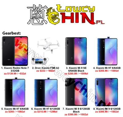 LowcyChin - 1. Xiaomi Redmi Note 7 3/32GB
Cena z wysyłką: $139.99 / ~532zł

2. Dro...