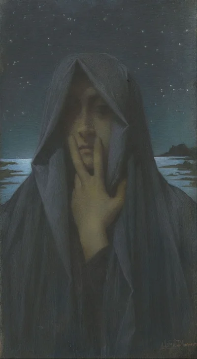 C.....l - #sztukanadzis 

Lucien Lévy-Dhurmer, Cisza, 1895, pastel na papierze, 54 x ...