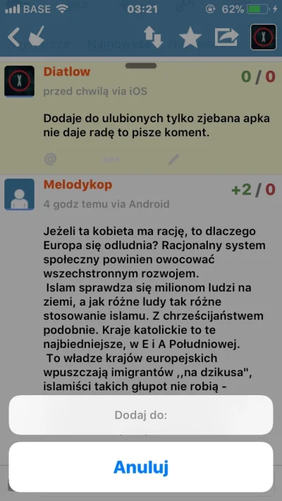 D.....w - Dodaje do ulubionych tylko #!$%@? apka nie daje radę to pisze koment.