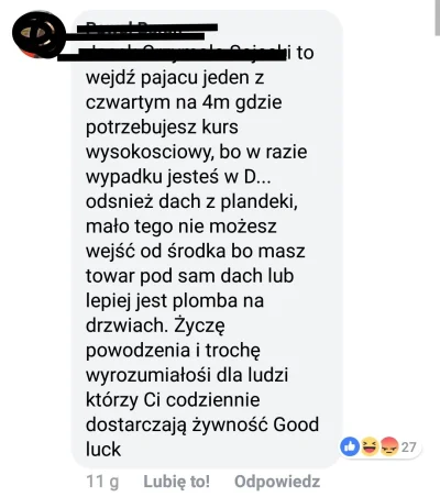 OrzechowyDzem - Screen komentarza z dyskusji nt. odśnieżania dachu tira, bo jednak je...