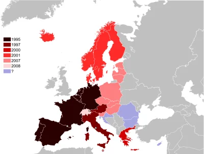 travelove - Członkowie układu z Schengen i lata przystąpienia do układu: