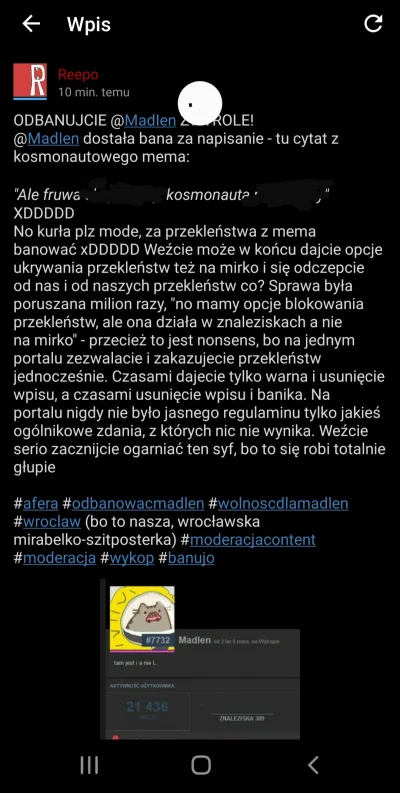 azetka - Uwaga mam screenshot banowpisu @Reepo
Z zamazanymi newralgicznymi wyrazami, ...