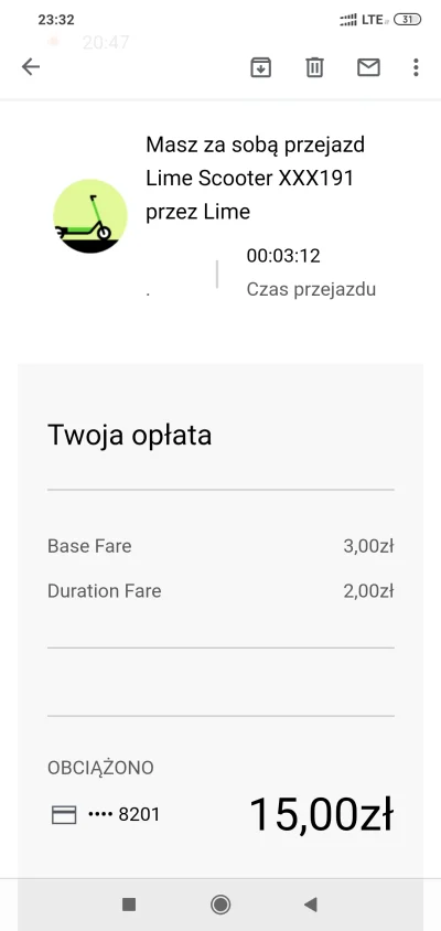 pyrawlkp - WTF? Skąd ta cena, #!$%@?ło? #lime #poznan #hulajnoga #uber