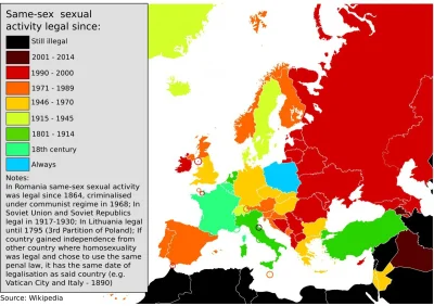 Piekarz123 - Od kiedy stosunki homoseksualne są legalne w poszczególnych państwach Eu...