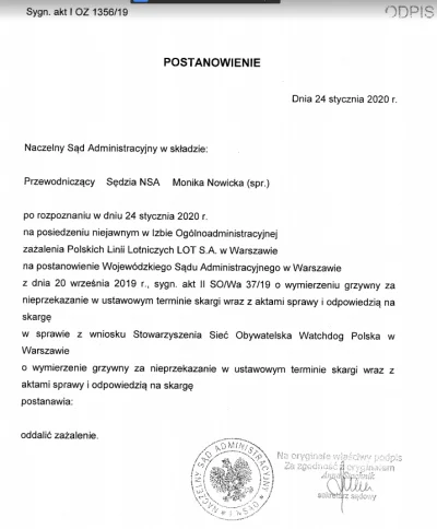 WatchdogPolska - LOT był tak zalatany, że nie przesłał do sądu naszej skargi i sąd uk...