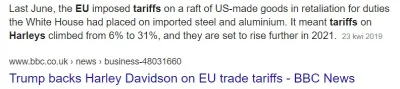 Saeglopur - > jak UE wprowadzi cła na harley davidson to zrobi się ciekawie

@kyoba...