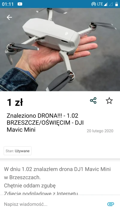 d.....0 - #bielskobiala #oswiecim #olx #drony #dji #mavic 
Ktoś zgubił? Jest do odda...